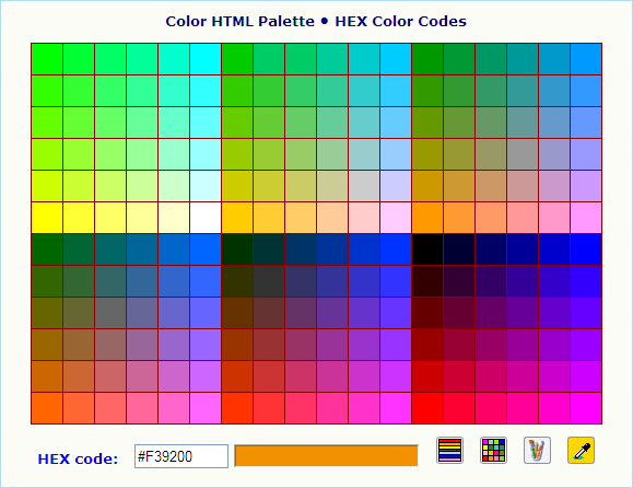 216 Web Safe Color Chart